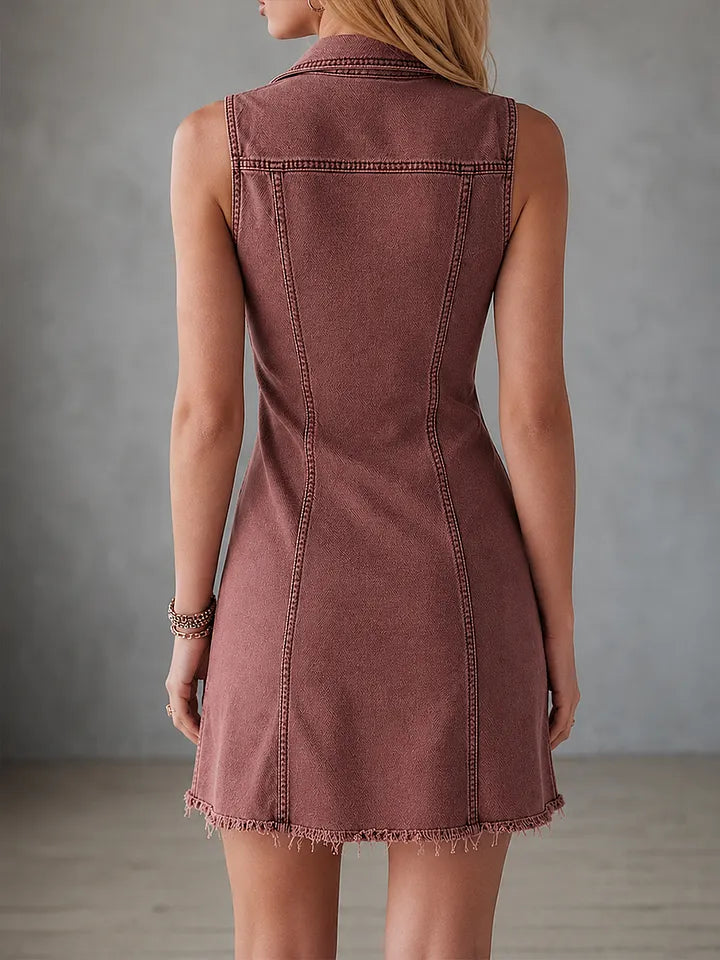 Minivestido Casual em Algodão com Meio Fecho