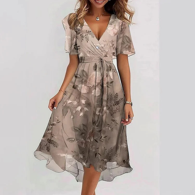 đ„ Elegante vestido de chiffon estampado com decote em Vâš
