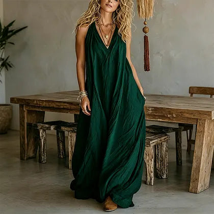 🔥 Vestido Maxi Feminino Casual, Sem Mangas e com Decote em V ✨