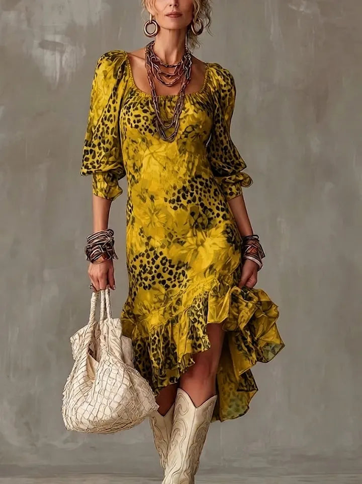 Vestido de Chiffon com Estampado de Onça Elegante
