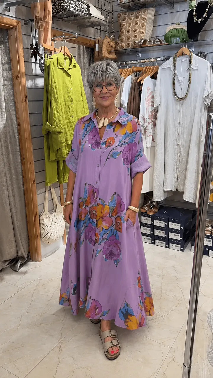 Vestido Chemise Maxi Floral em Aquarela