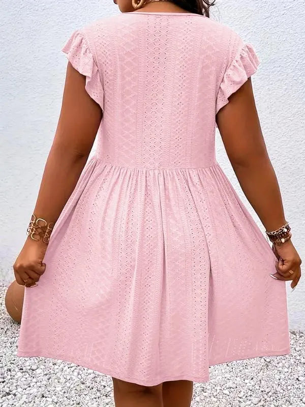【Plus Size】Vestido Liso com Decote Vazado