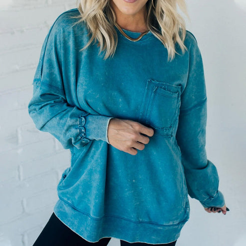 š„Sweatshirt de mulher elegante com gola redonda e manga comprida