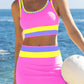 ✨Conjunto de biquíni desportivo de 3 peças em nylon, colorido e de alto contraste