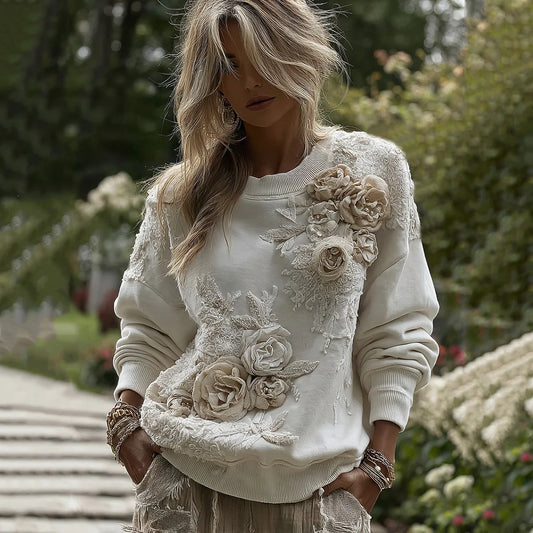 Sweatshirt de mulher vintage com patchwork floral e aconchegante