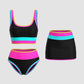 ✨Conjunto de biquíni desportivo de 3 peças em nylon, colorido e de alto contraste