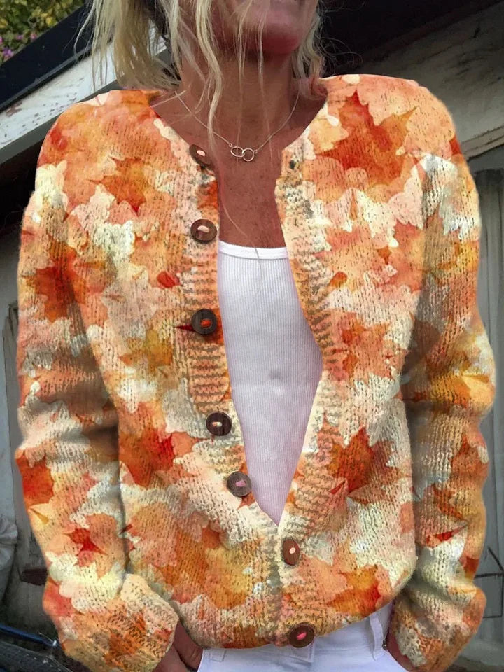 Cardigan com botões e estampado de rosas cor-de-rosa