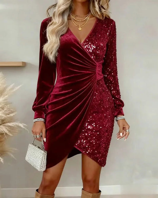 Vestido sexy de veludo com decote em V