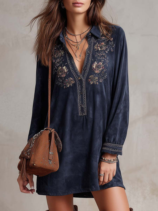 Vestido vintage de veludo de poliéster bordado