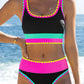 ✨Conjunto de biquíni desportivo de 3 peças em nylon, colorido e de alto contraste
