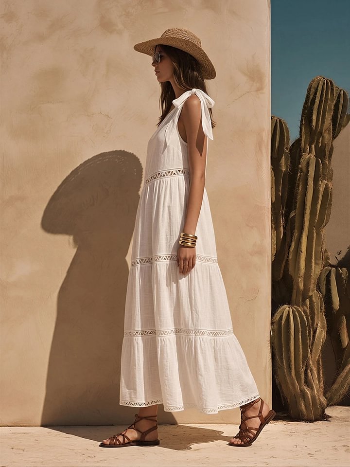 Vestido de algodão de um ombro só estilo boémio