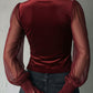 Blusa gótica em veludo preto com espartilho, renda e mangas transparentes 2025