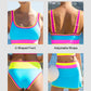 ✨Conjunto de biquíni desportivo de 3 peças em nylon, colorido e de alto contraste