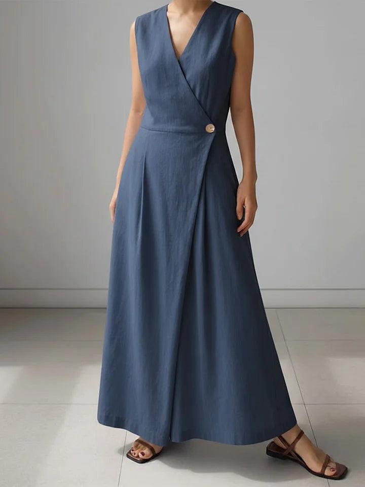 Vestido de mulher de linho casual, solto e sem mangas