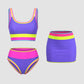 ✨Conjunto de biquíni desportivo de 3 peças em nylon, colorido e de alto contraste