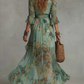 Vestido longo envelope floral retro romântico