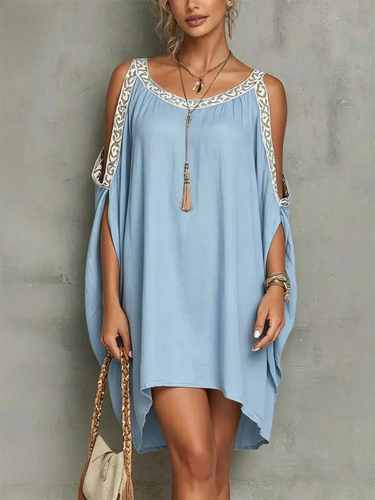 Vestido assimétrico estilo boémio para mulher com mangas morcego