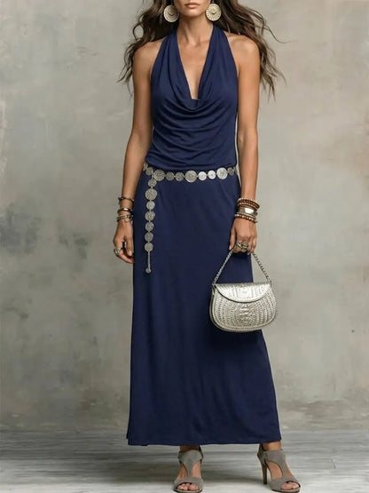 Vestido comprido de menina estilo boémio com decote halter
