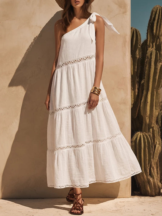 Vestido de algodão de um ombro só estilo boémio