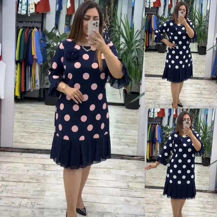 Vestido plissado às bolinhas para mulher