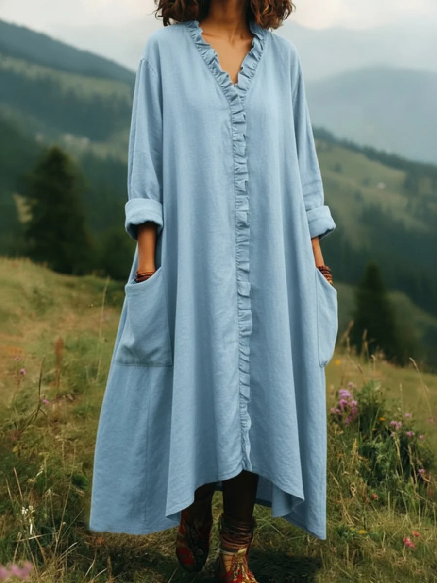 Vestido vintage em renda com decote em V e bainha irregular