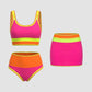 ✨Conjunto de biquíni desportivo de 3 peças em nylon, colorido e de alto contraste
