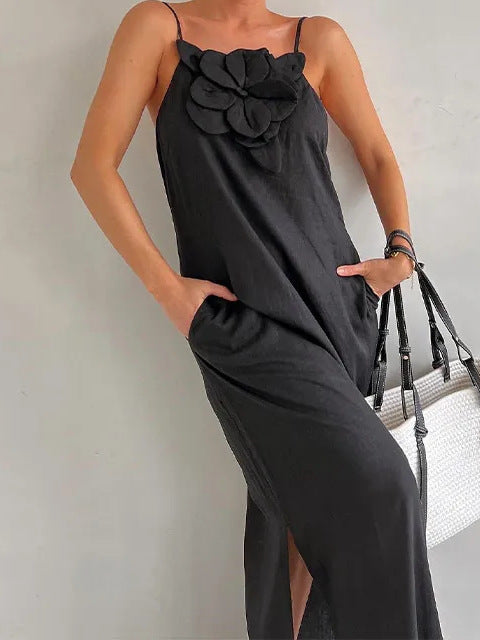 Vestido comprido de linho misto 2025