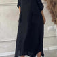 Vestido comprido de senhora em linho e algodão com lapelas