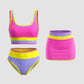 ✨Conjunto de biquíni desportivo de 3 peças em nylon, colorido e de alto contraste