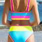 ✨Conjunto de biquíni desportivo de 3 peças em nylon, colorido e de alto contraste