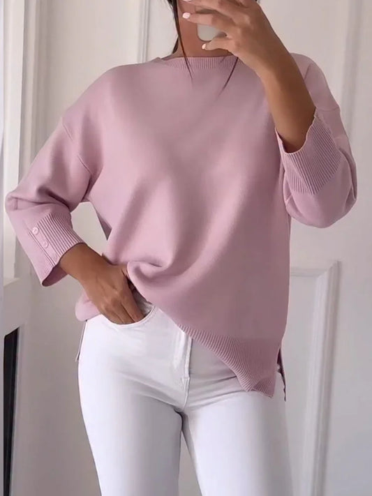 Blusa de malha casual para mulher com gola redonda