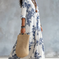 Vestido retro boho de algodão com estampado floral azul