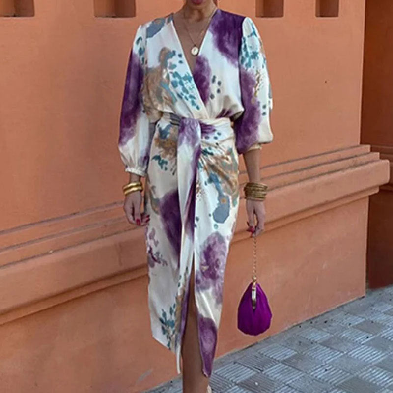 Elegante vestido roxo com decote em V 💜