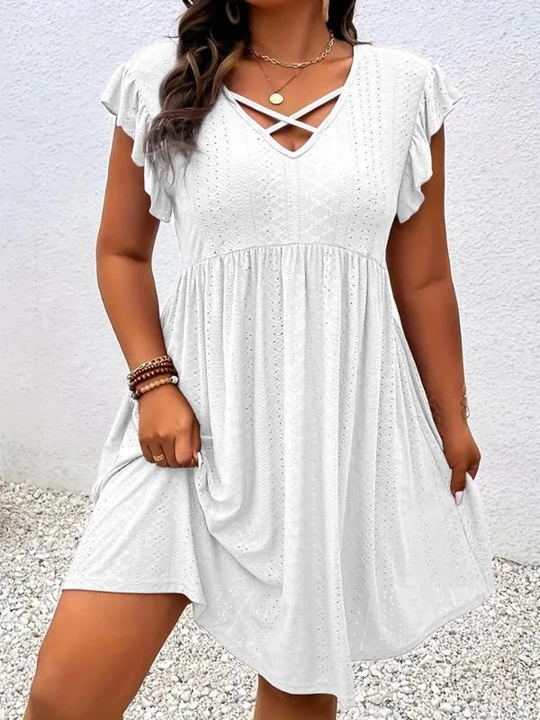 【Plus Size】Vestido Liso com Decote Vazado