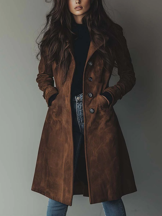 Trench coat de camurça elegante, casual e retro