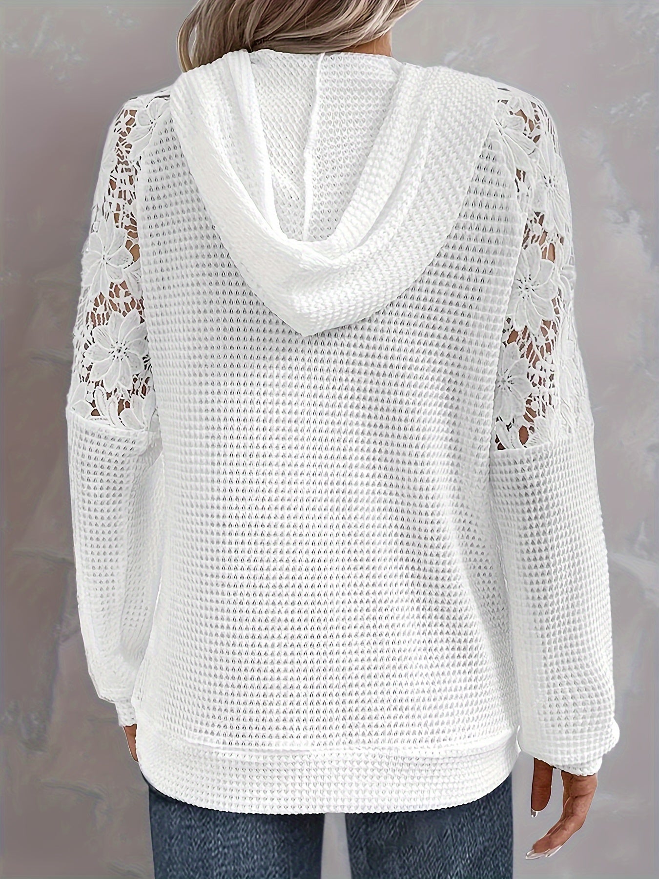 Sweatshirt com capuz estampado em renda e algodão