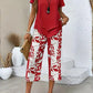 Calças Cropped e Top Estampados para Mulher – Conjunto Casual de Duas Peças