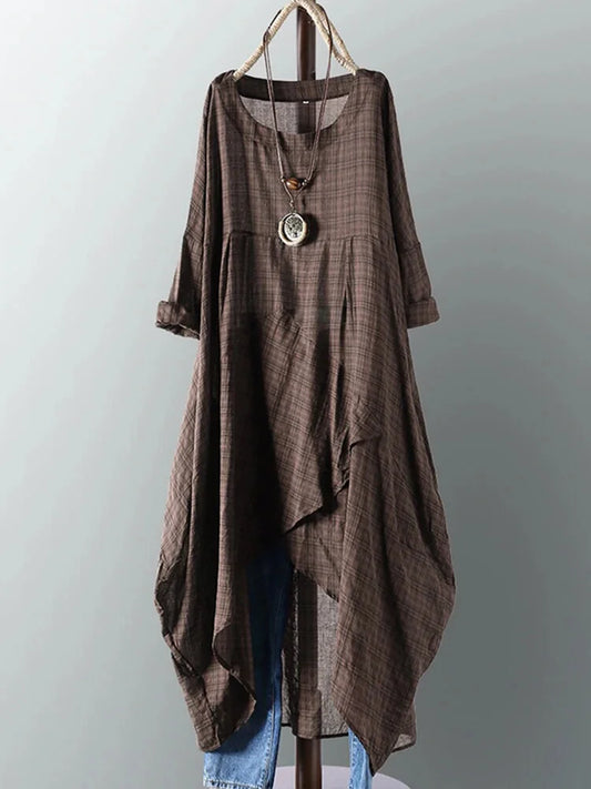 Vestido midi casual confortável com bainha irregular retro