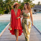 Vestido midi assimétrico com folhos, elegante e perfeito para festas de férias