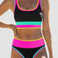 ✨Conjunto de biquíni desportivo de 3 peças em nylon, colorido e de alto contraste