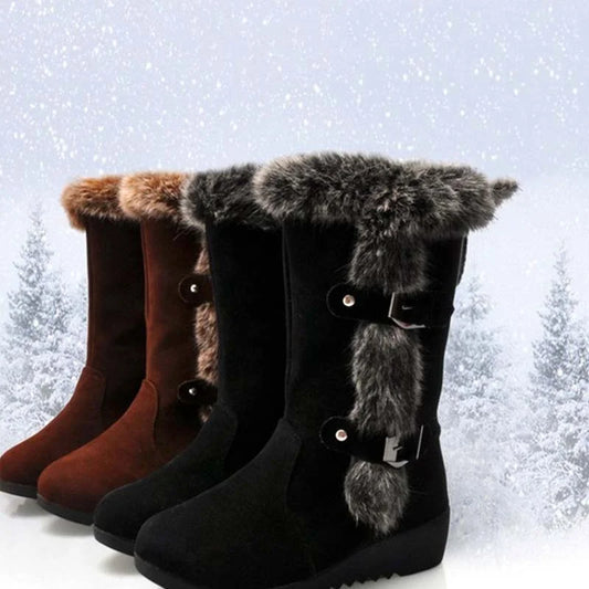 🔥 Botas de neve de cano médio para mulher com acabamento em pelúcia 👢