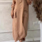 Vestido comprido de senhora em linho e algodão com lapelas