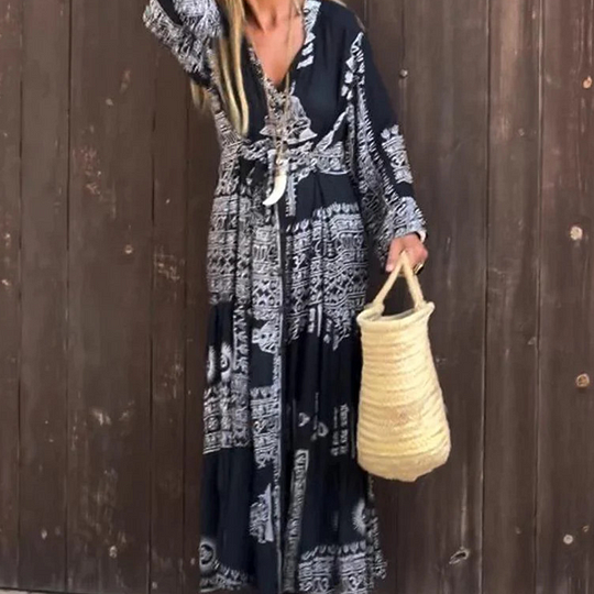 Vestido de menina solto estampado com decote em V