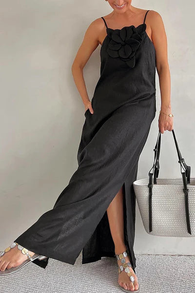 Vestido comprido de linho misto 2025