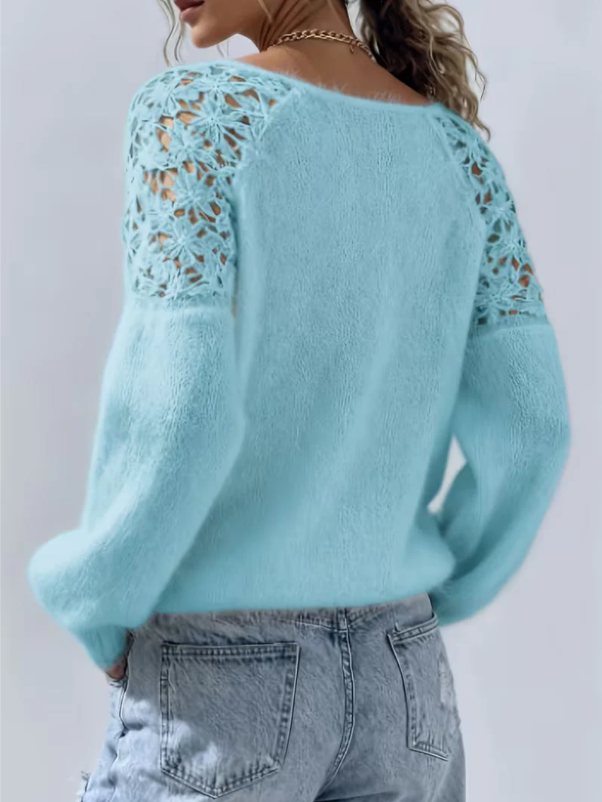 Camisola de senhora ombro a ombro com detalhes em renda