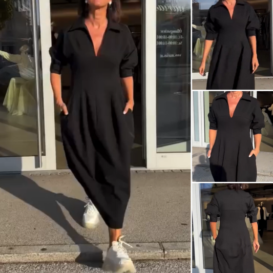 Vestido midi para mulher com decote em V e abas na cintura