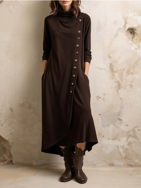 Vestido midi estilo boémio com fecho lateral por botões